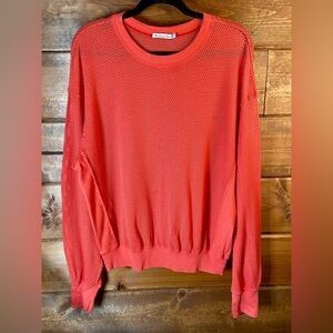 Michael Stars Vibrant Coral Mesh Crewneck Sweater